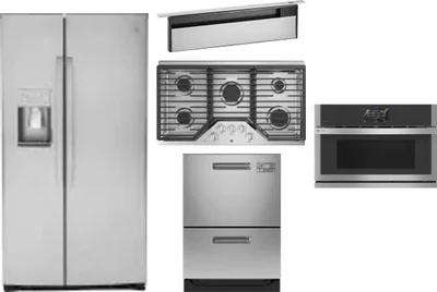 5 Piece Package Includes Refrigerator, Cooktop, Wall Oven, Hood And Dishwasher